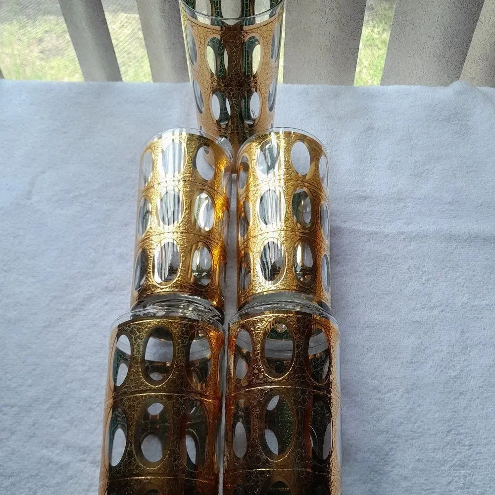 Culver 22k Gold Pisa Glasses RARE Set of 5
